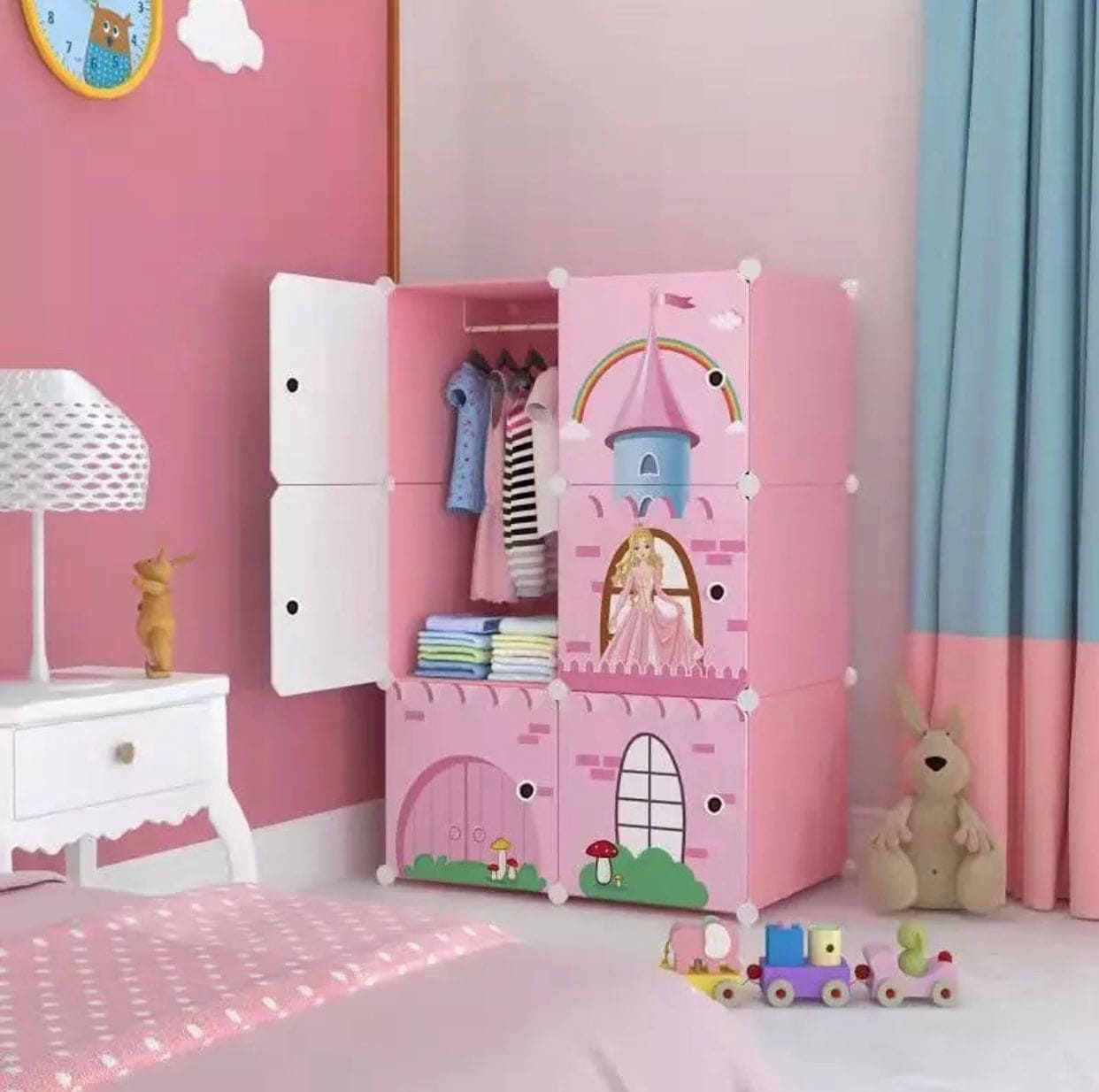 Multipurpose 6 Cubes Portable Wardrobe Cabinet, Clothes Storage Organizer Almirah, 6-Cubes Closet Organizer With Doors, Cute Baby Portable Closet Bedroom Almirah Multipurpose 6 Cubes Portable Wardrobe Cabinet, Clothes Storage Organizer Almirah, 6-Cubes Closet Organizer With Doors, Cute Baby Portable Closet Bedroom Almirah